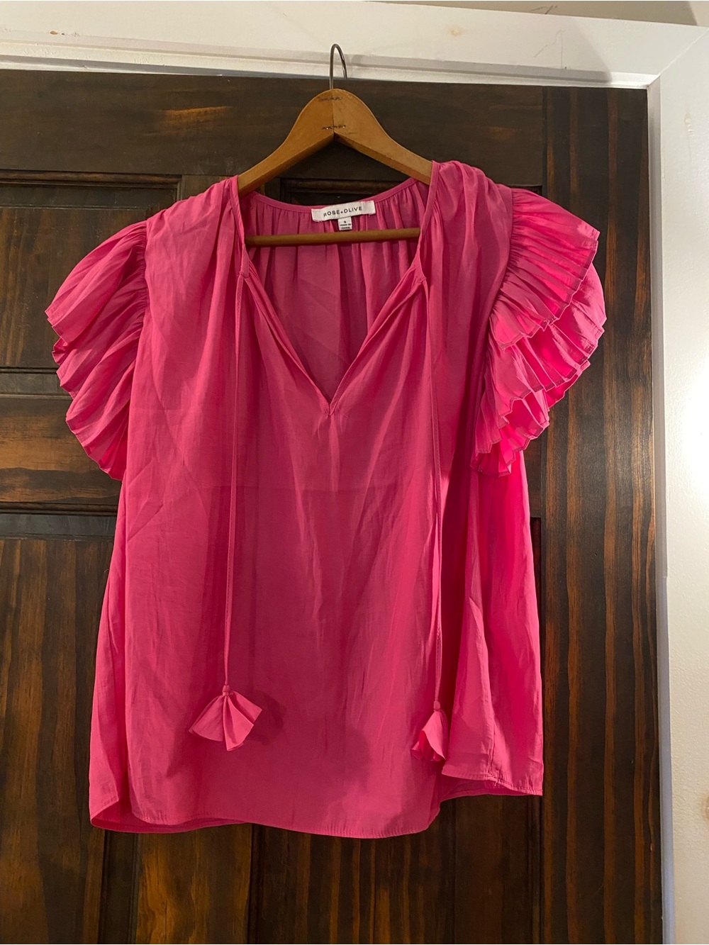 Joseph Bright Pink Ruffle Sleeve Tie-Neck Blouse